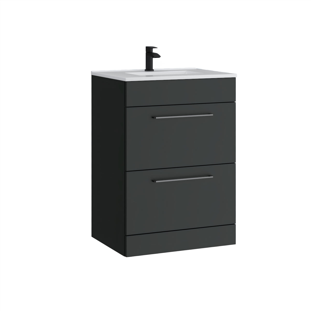 K Vit Dove 600mm Floor Standing 2 Drawer Unit & Ceramic Basin Matt Anthracite