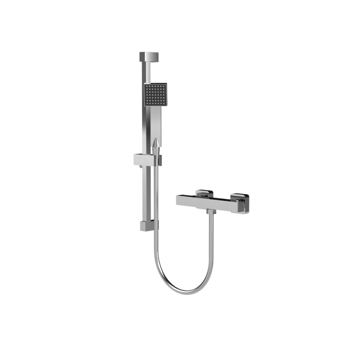 Nuie VBS027K Square Chrome Bar Shower with Adjustable Slide Rail Kit