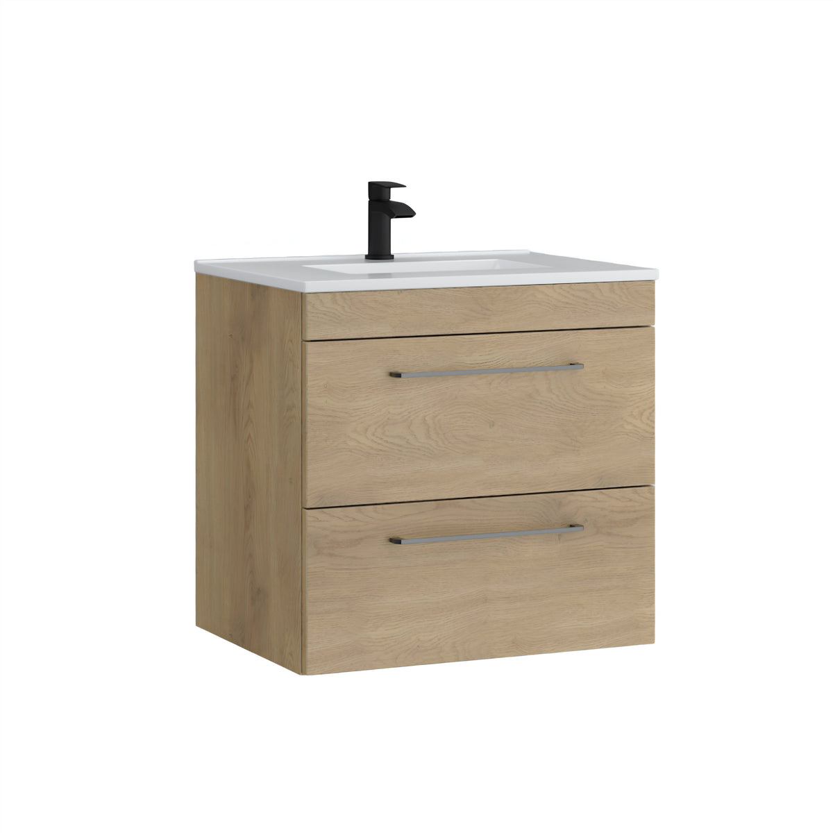 K Vit Dove 600mm 2 Drawer Wall Hung Unit w Ceramic Basin Torro Oak