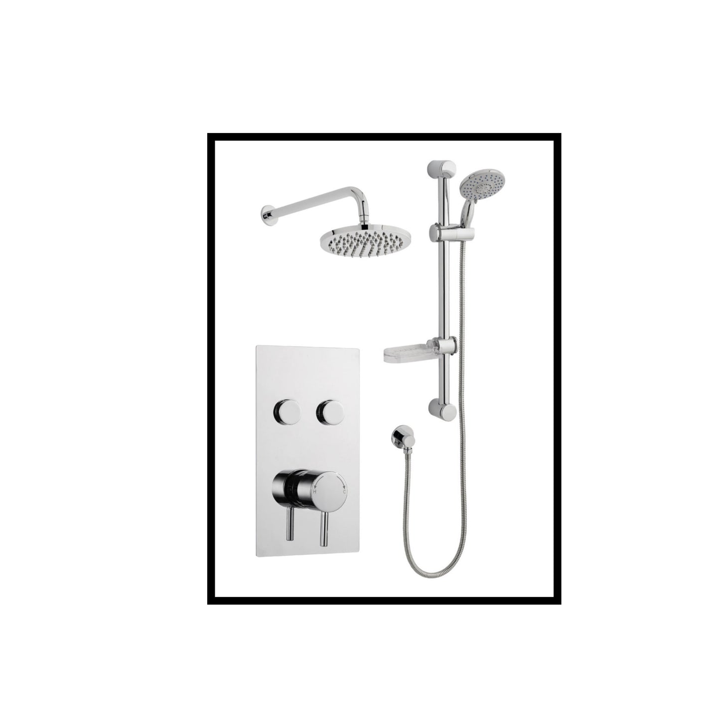 Plan Options 10 Twin Round Push Button Thermostatic Concealed Shower with Adjustable Slide Rail Kit and Overhead Drencher