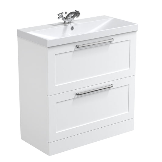 Nuie Halite Caralis Waterproof Floor Standing 600/800mm 2 Drawer Satin White