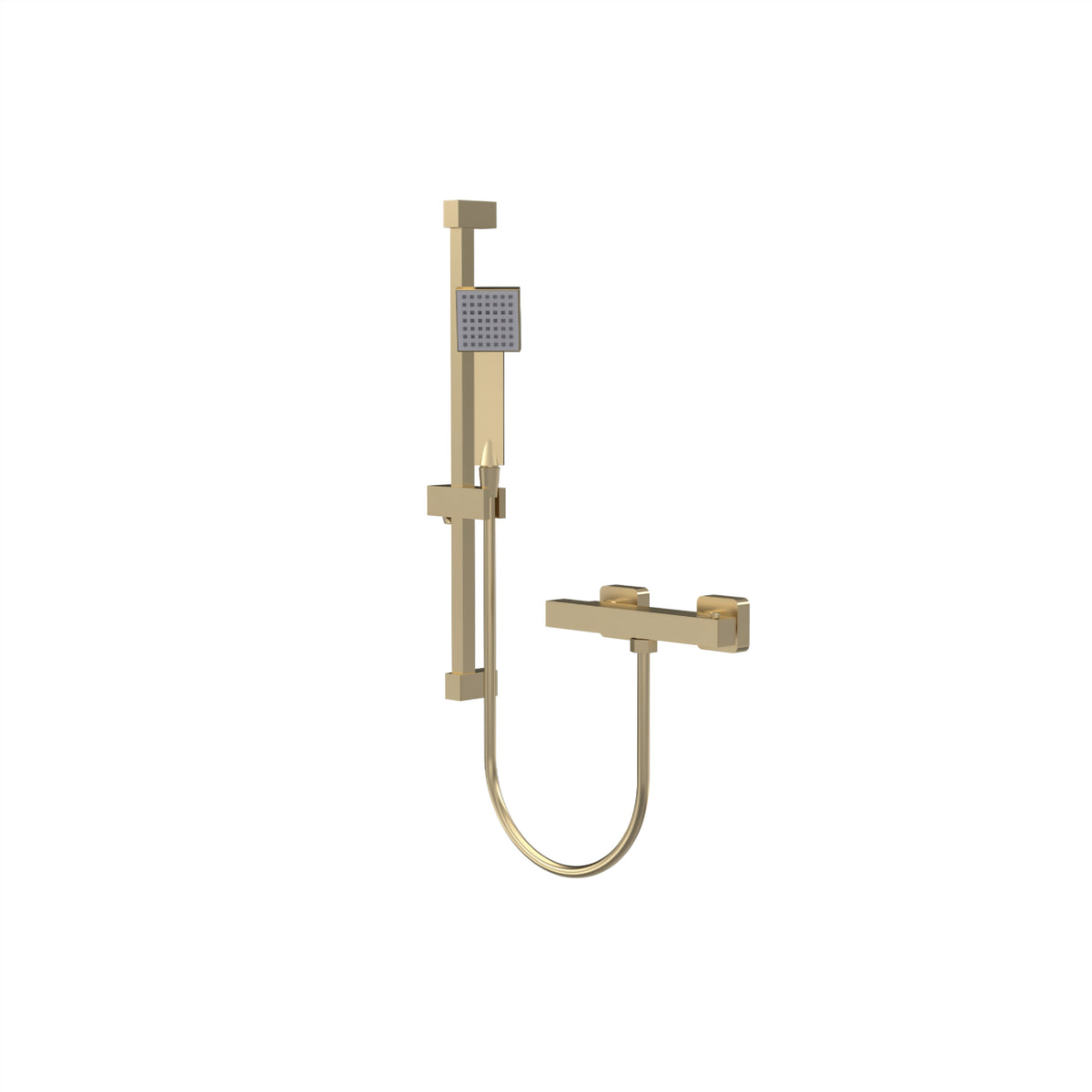 Nuie VBS827K Square Brushed Brass Bar Shower with Adjustable Slide Rail Kit