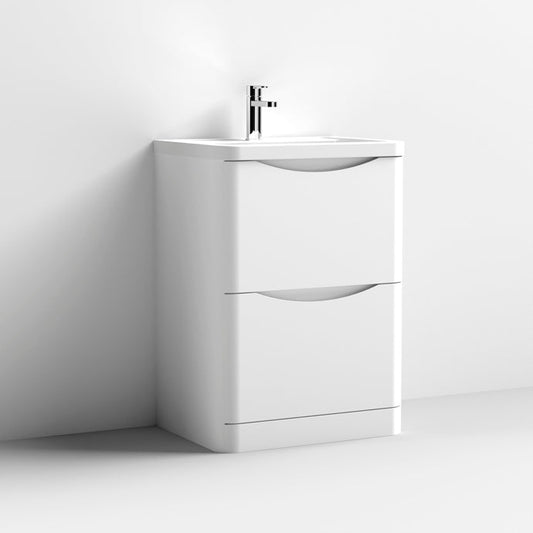 Nuie Halite Larisa Waterproof Floor Standing 600/800mm 2 Drawer Satin White