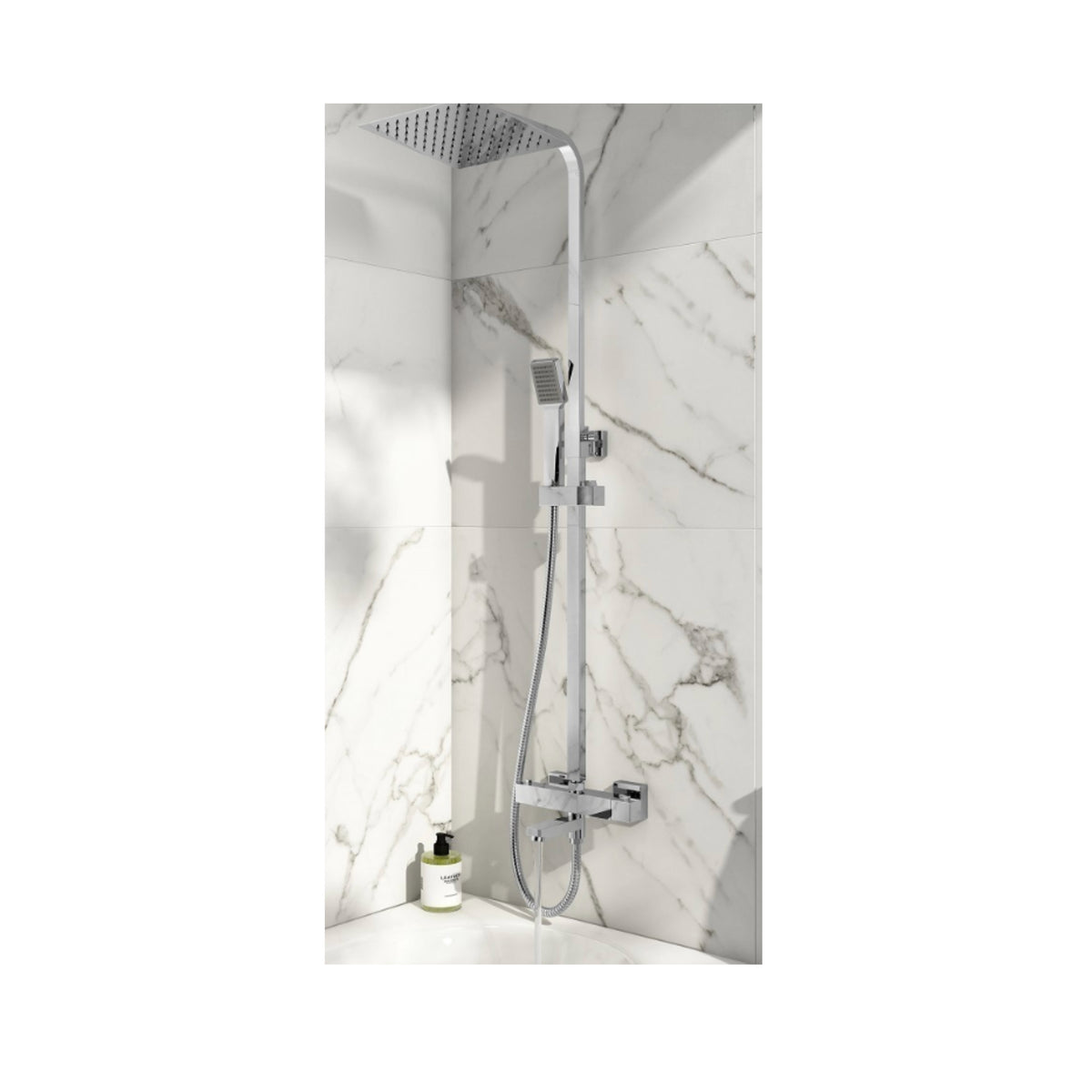 Scudo Block Chrome Square Rigid Riser Shower With Bath Filler