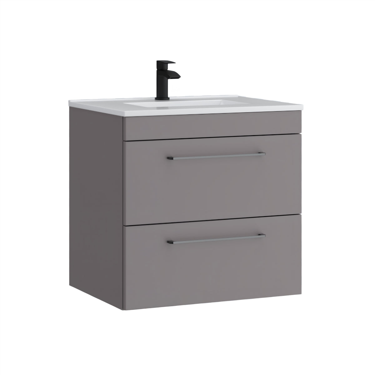 K Vit Dove 600mm 2 Drawer Wall Hung Unit w Ceramic Basin Slate Grey