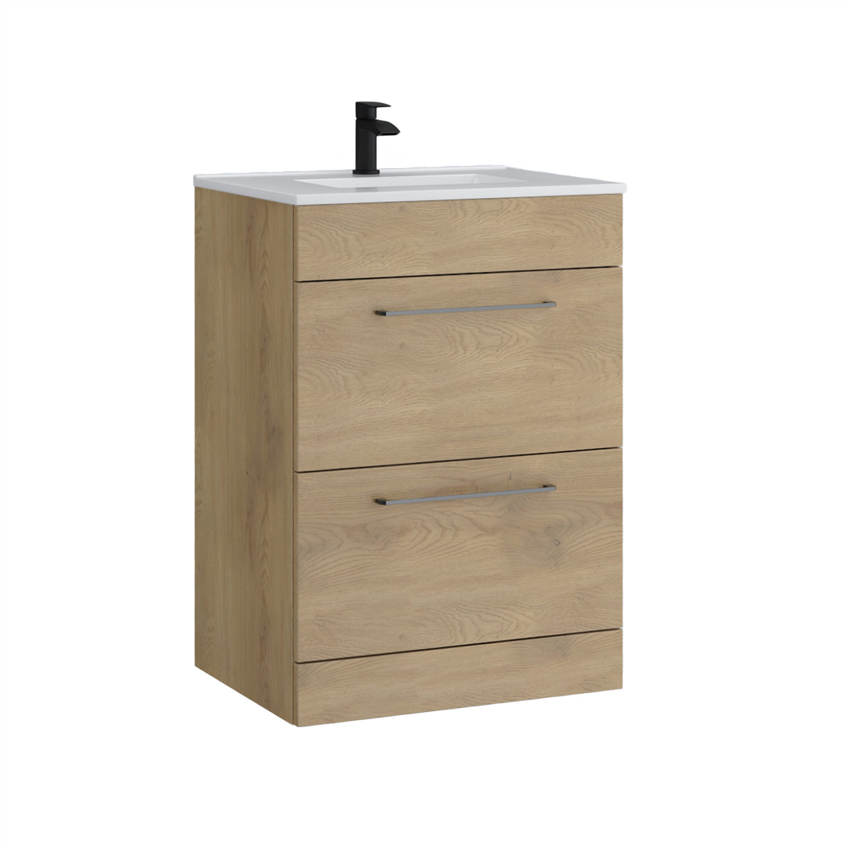 K Vit Dove 600mm Floor Standing 2 Drawer Unit & Ceramic Basin Torro Oak