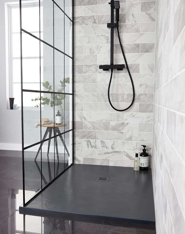 K Vit Naturals Stone Effect Rectangular Black/White/Graphite Shower Trays