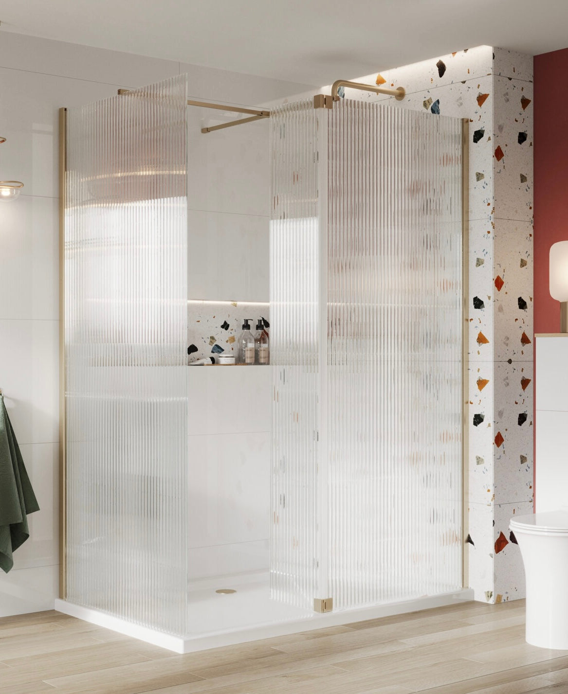 Scudo Forte Fluted Wetroom Flipper Panel Metallic Hinges