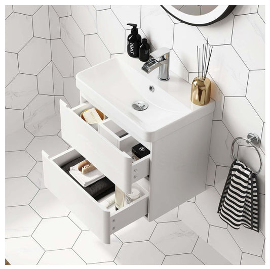 Calypso 500mm wall hung 2 drawer gloss white