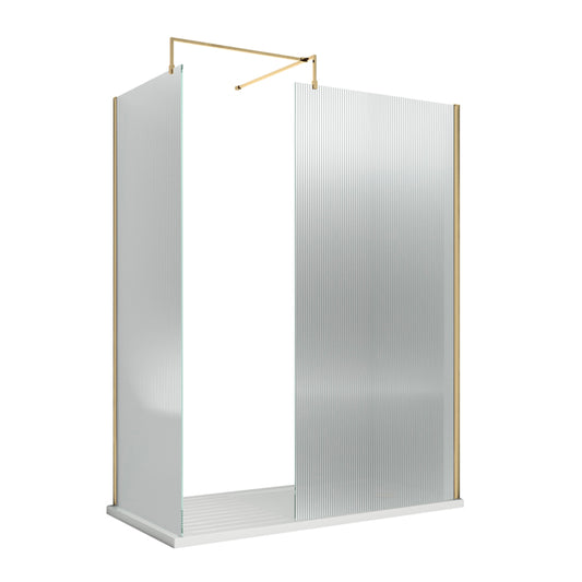 Nuie FLUTED Brushed Brass Wetroom Screen 8mm