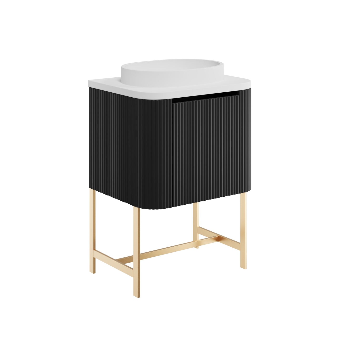Scudo Linear Curve 600 Floor Standing Cabinet, Countertop, Basin & Frame