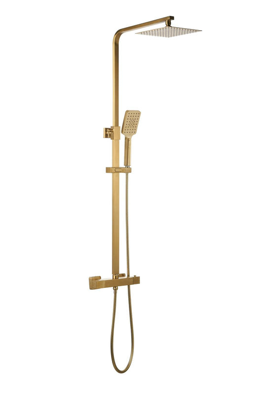 Matrix Square Twin Brushed Brass Shower