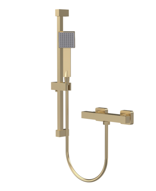Nuie VBS827K Square Brushed Brass Bar Shower with Adjustable Slide Rail Kit