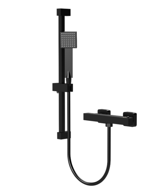 Nuie VBS427K Square Black Bar Shower with Adjustable Slide Rail Kit