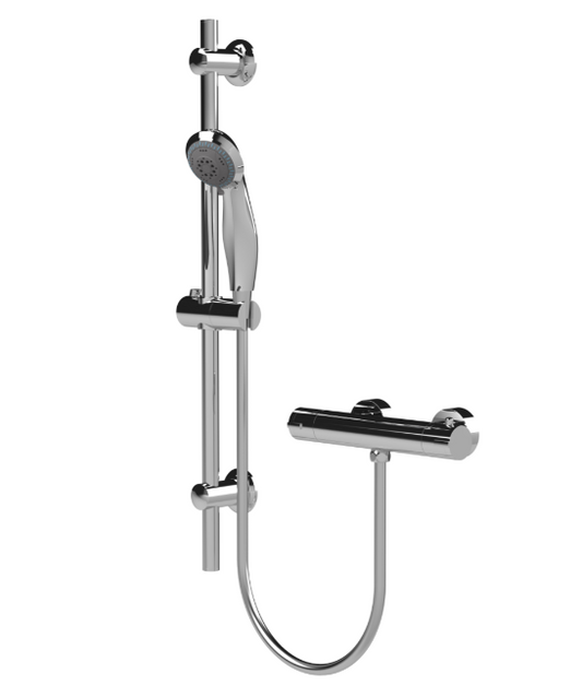 Nuie VBS028K Round Chrome Bar Shower with Adjustable Slide Rail Kit