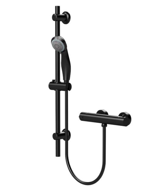 Nuie VBS428K Round Black Bar Shower with Adjustable Slide Rail Kit