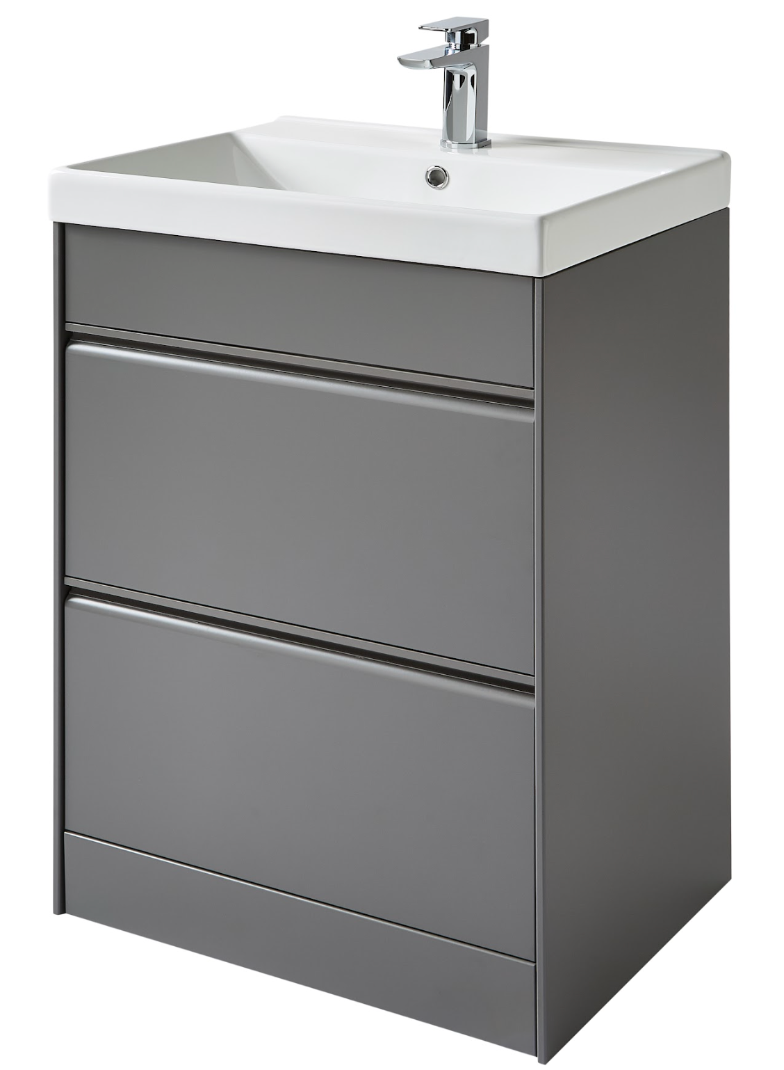 k Vit Moon 600mm Floor Standing 2 Drawer Unit & Ceramic Basin Matt Grey