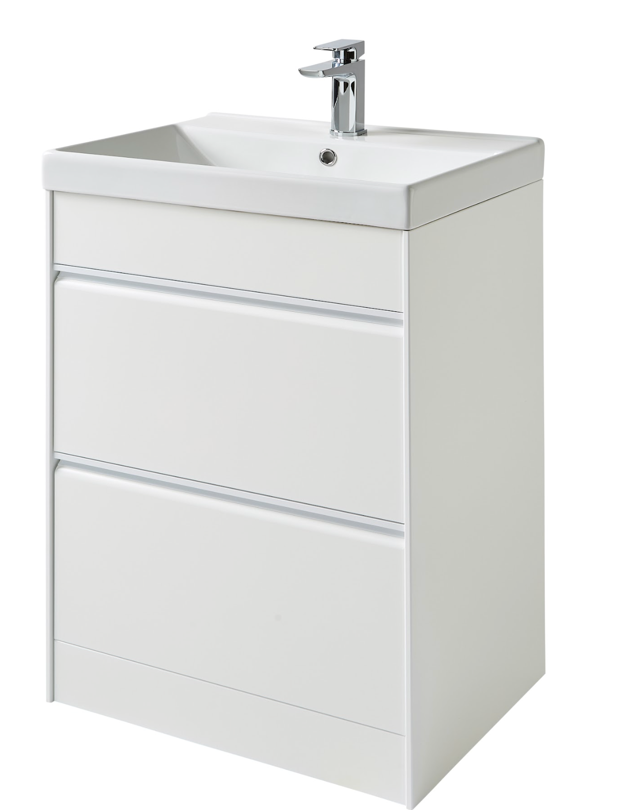 K Vit Moon 600mm Floor Standing 2 Drawer Unit & Ceramic Basin White