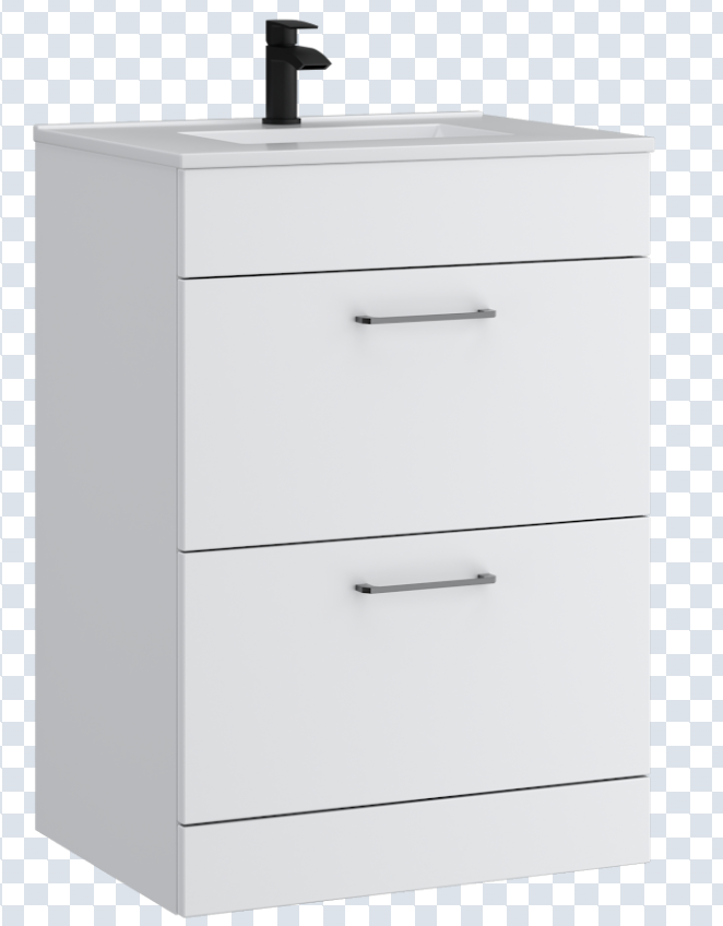 K Vit Dove 600mm Floor Standing 2 Drawer Unit & Ceramic Basin Matt White