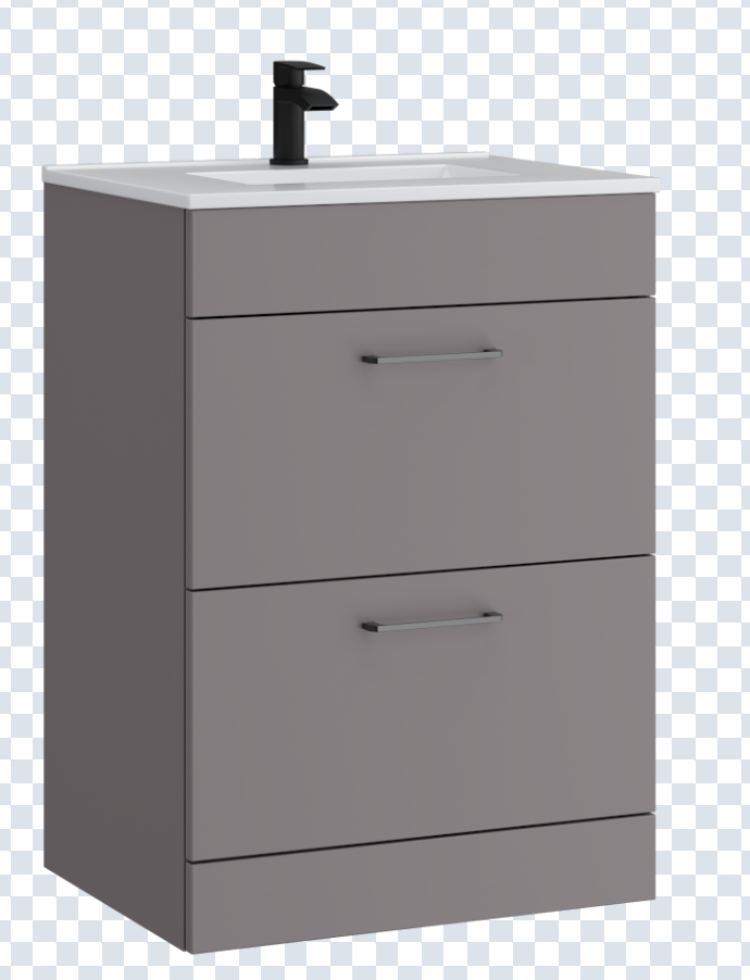 K Vit Dove 600mm Floor Standing 2 Drawer Unit & Ceramic Basin Slate Grey