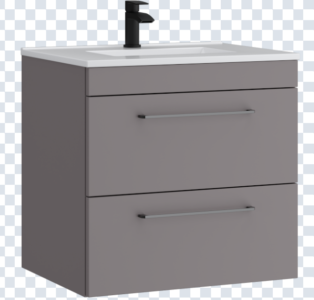 K Vit Dove 600mm 2 Drawer Wall Hung Unit w Ceramic Basin Slate Grey