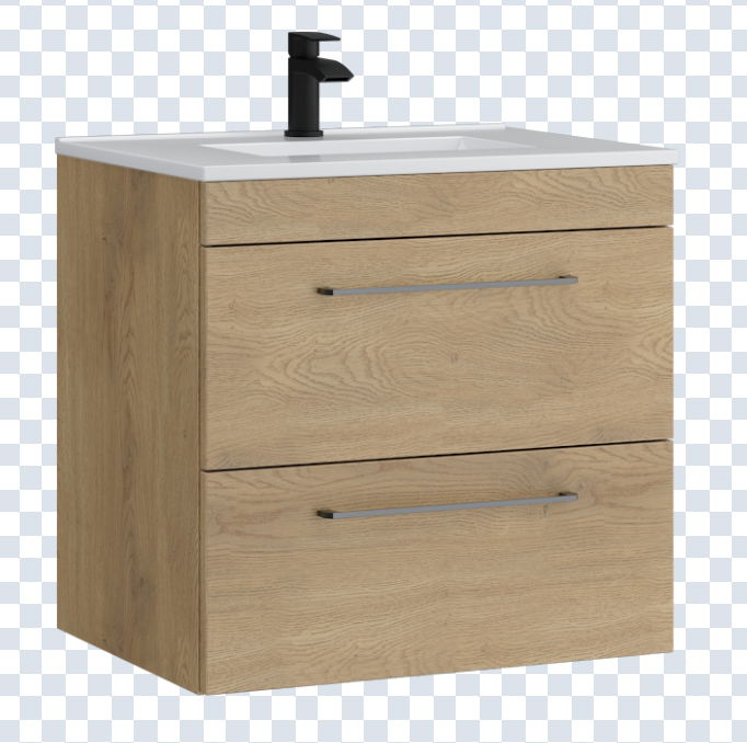 K Vit Dove 600mm 2 Drawer Wall Hung Unit w Ceramic Basin Torro Oak