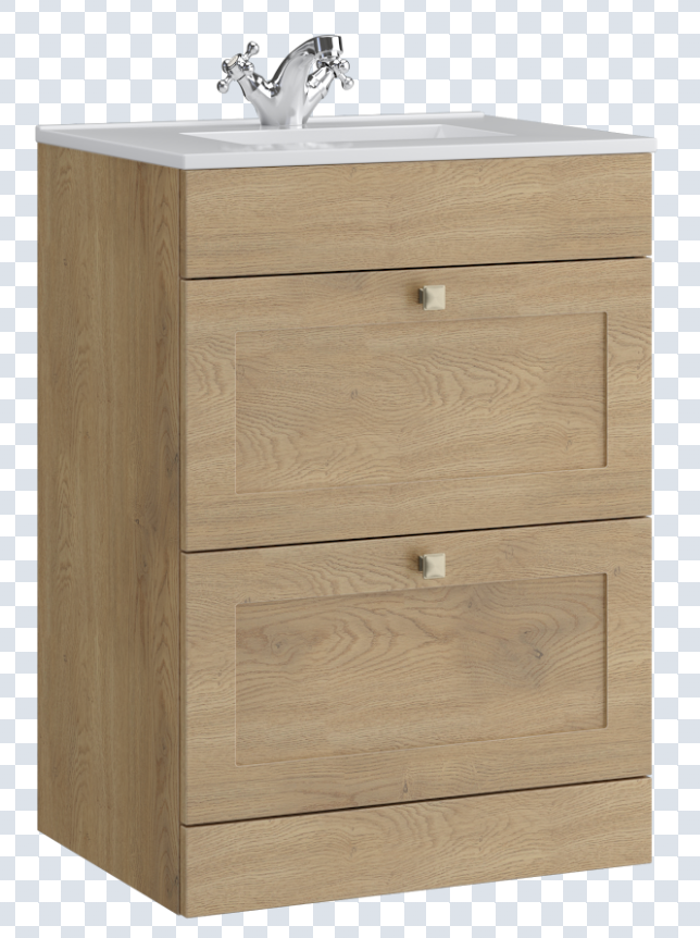 K Vit Sanctuary 600mm Floor Standing 2 Drawer Unit & Ceramic Basin Torro Oak