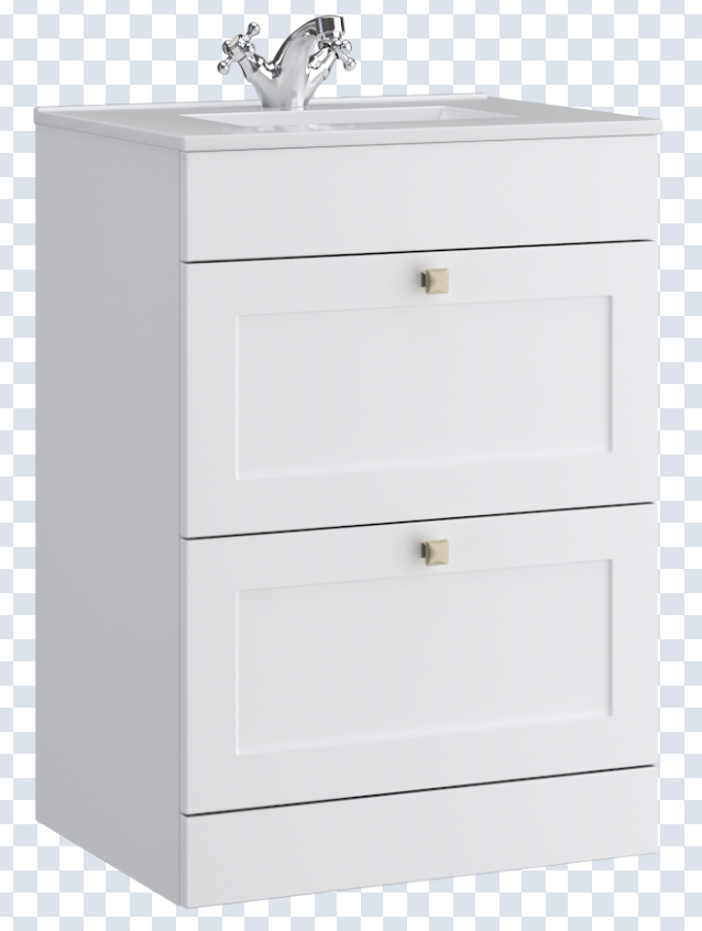 K Vit Sanctuary 600mm Floor Standing 2 Drawer Unit & Ceramic Basin Matt White