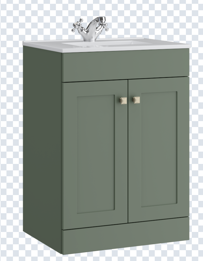 K Vit Sanctuary 600mm Floor Standing 2 Drawer Unit & Ceramic Basin Corymbia Green
