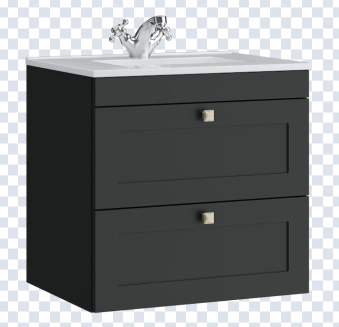 K Vit Sanctuary 600mm 2 Drawer Wall Hung Unit w Ceramic Basin Matt Anthracite