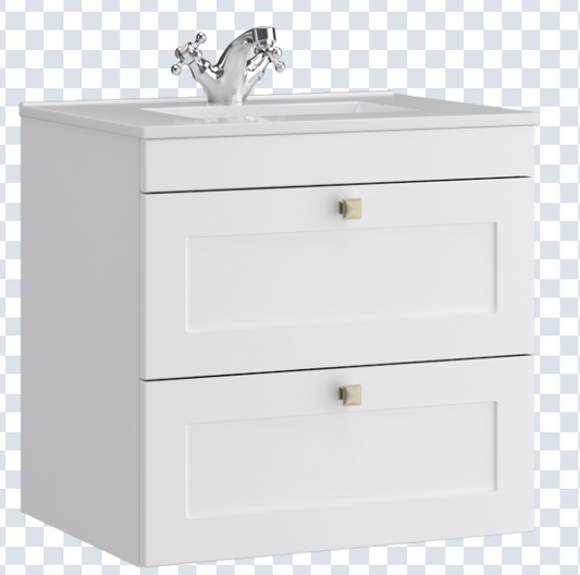 K Vit Sanctuary 600mm 2 Drawer Wall Hung Unit w Ceramic Basin Matt White
