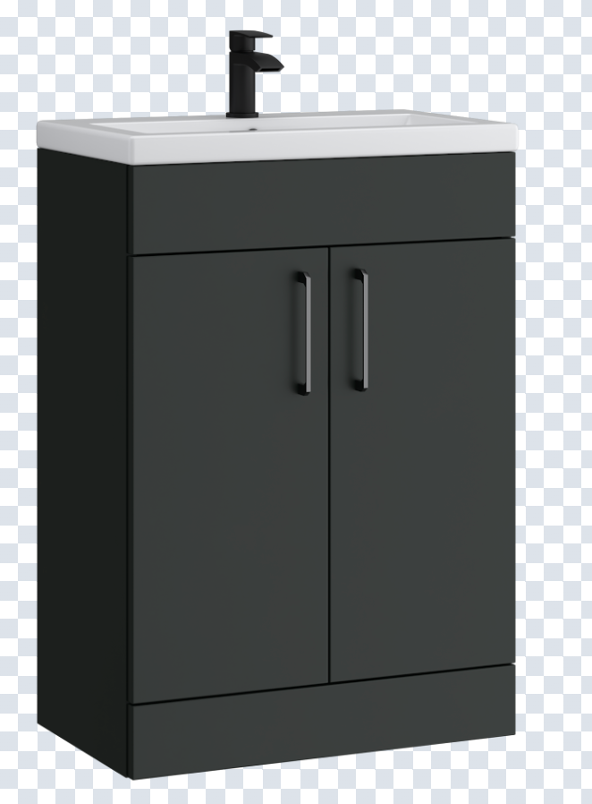 K Vit Dove 500/600mm Floor Standing slimline 2 Door Unit & Ceramic Basin Matt Anthracite