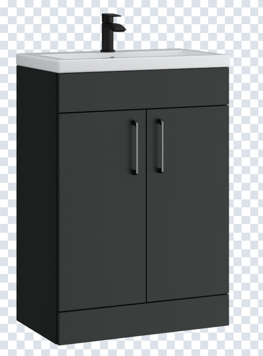 K Vit Dove 500/600mm Floor Standing slimline 2 Door Unit & Ceramic Basin Matt Anthracite