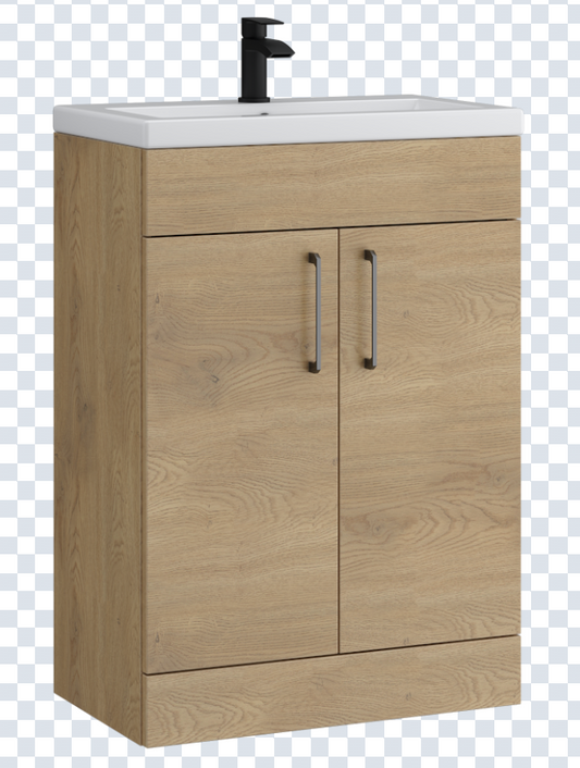 K Vit Dove 500/600mm Floor Standing slimline 2 Door Unit & Ceramic Basin Torro oak