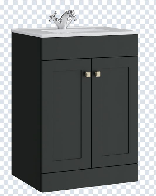 K Vit Sanctuary 500/600mm Floor Standing 2 Door Unit & Ceramic Basin Matt Anthracite