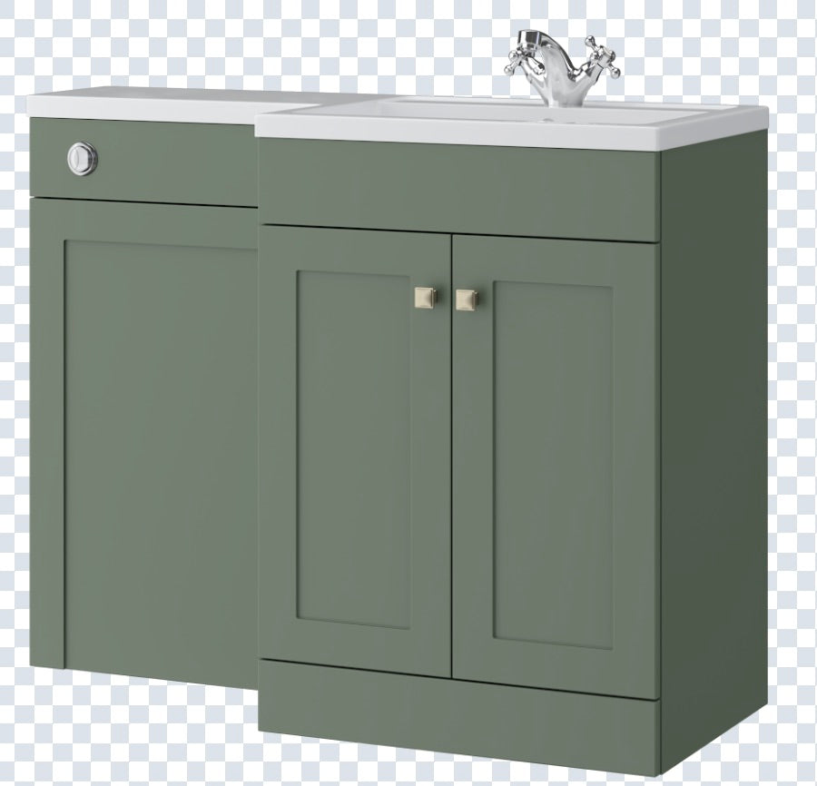 K Vit Sanctuary 1100mm L-Shaped Door Unit Furniture Pack Cistern Included Corymbia Green
