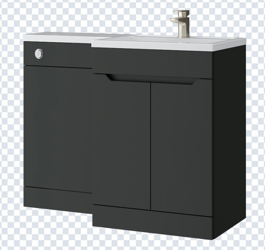 K Vit Urban 1100mm L-Shaped Door Unit Furniture Pack Cistern Included Matt Anthracite