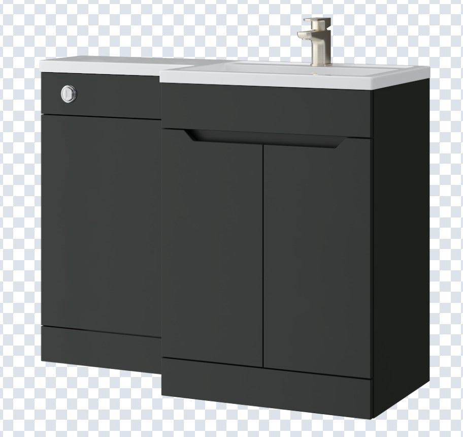 K Vit Urban 1100mm L-Shaped Door Unit Furniture Pack Cistern Included Matt Anthracite