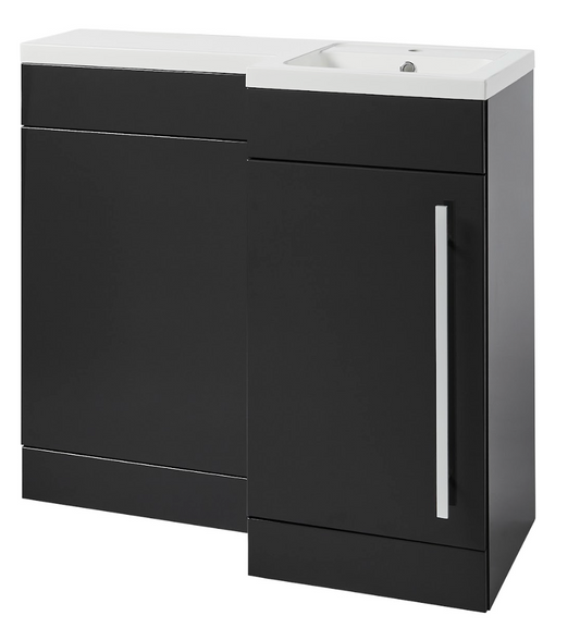 K Vit Matrix 900 Single Door L-Shaped Furniture Pack 900mm Cistern Included Storm Grey Gloss