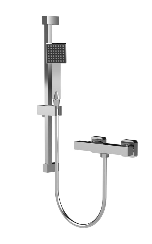 Nuie VBS027K Square Chrome Bar Shower with Adjustable Slide Rail Kit