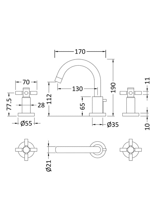 Tec Crosshead 3 T/H Basin Mixer