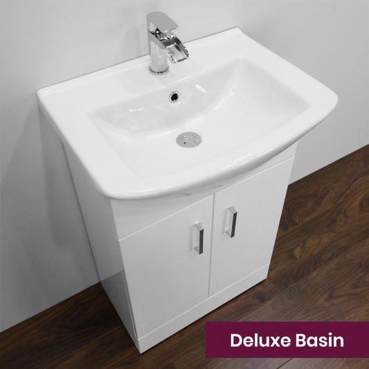 Nuie Axis Satin White/Soft Black Square Basin & Floor Standing Cabinets