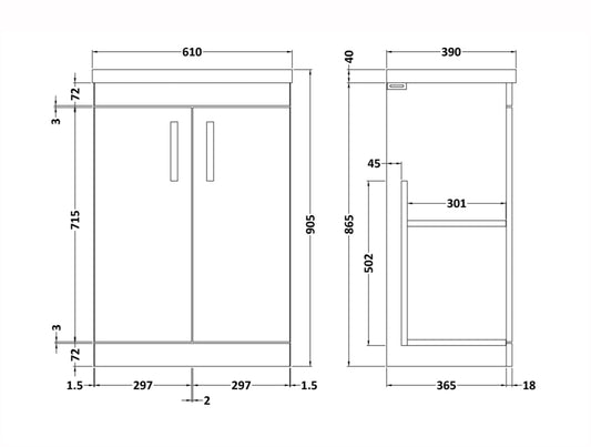 Athena 600mm Floor Standing 2 Door Range