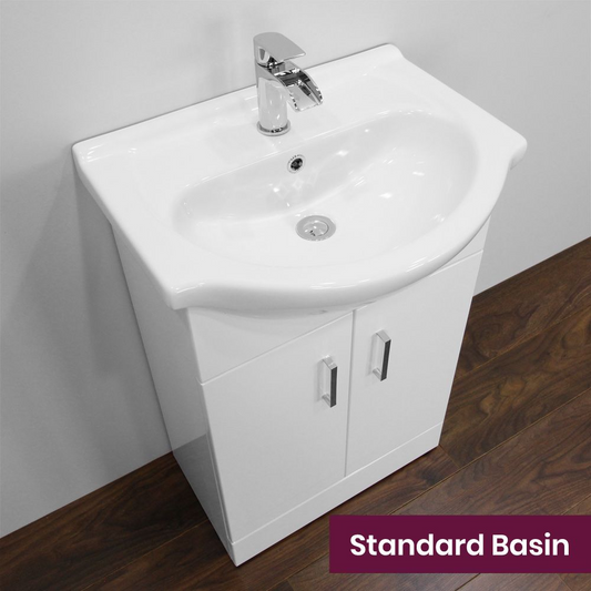 Nuie Axis Satin White/Soft Black Round Basin & Floor Standing Cabinets