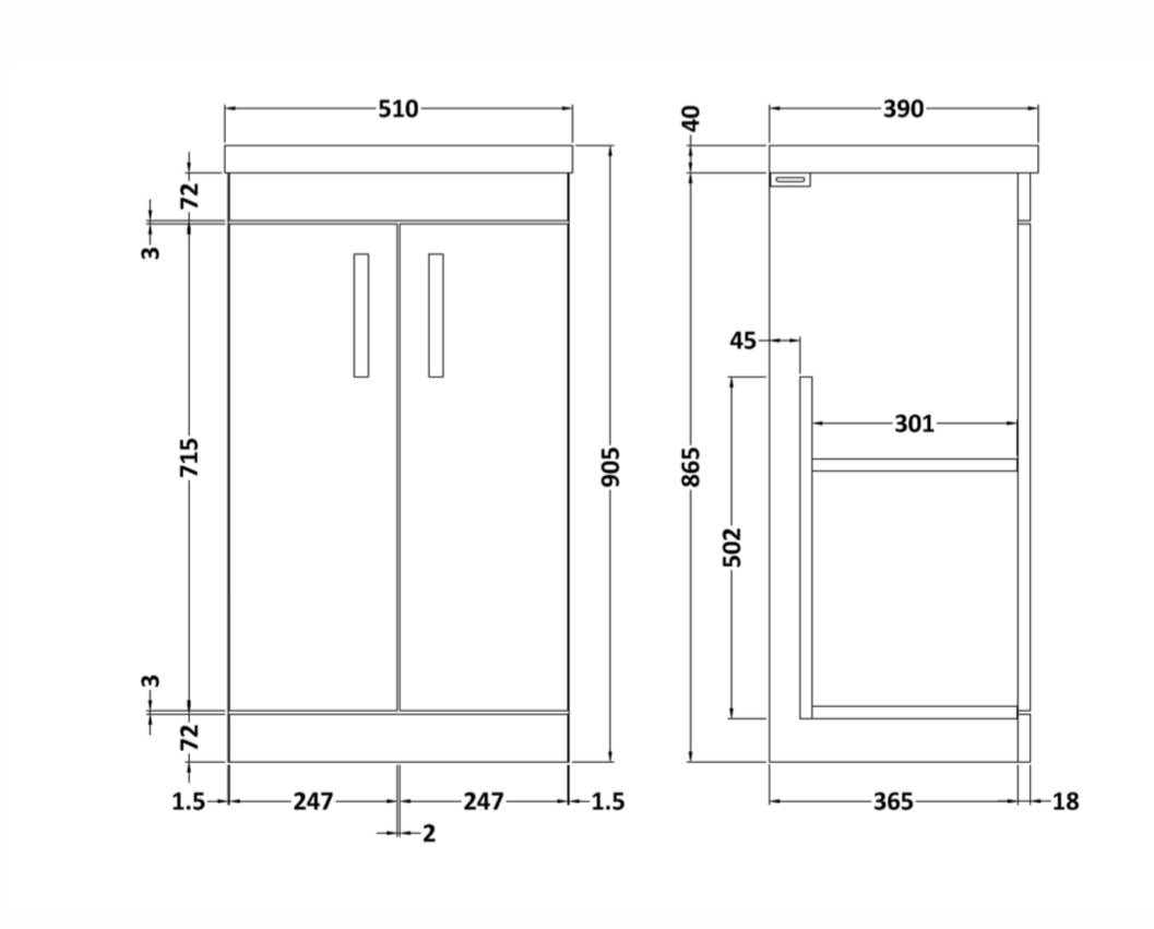 Athena 500mm Floor Standing 2 Door Range