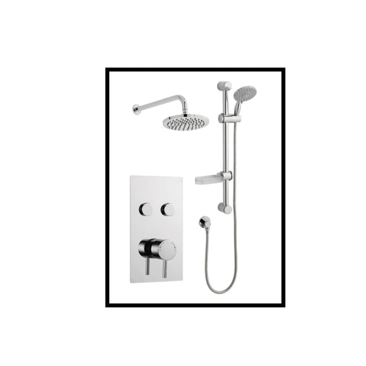 Plan Options 10 Twin Round Push Button Thermostatic Concealed Shower with Adjustable Slide Rail Kit and Overhead Drencher