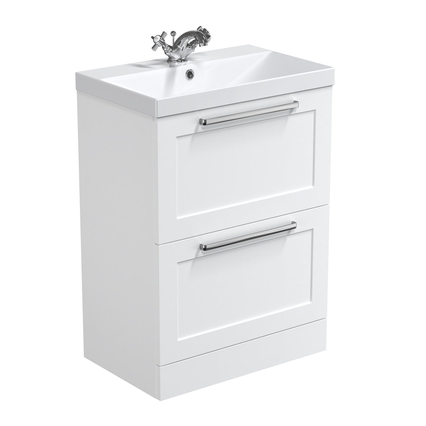 Nuie Halite Caralis Waterproof Floor Standing 600/800mm 2 Drawer Satin White
