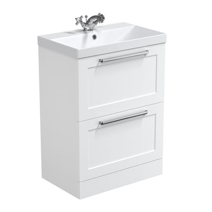 Nuie Halite Caralis Waterproof Floor Standing 600/800mm 2 Drawer Satin White
