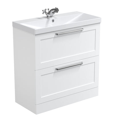 Nuie Halite Caralis Waterproof Floor Standing 600/800mm 2 Drawer Satin White