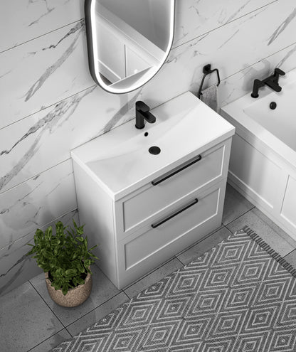 Nuie Halite Caralis Waterproof Floor Standing 600/800mm 2 Drawer Satin White